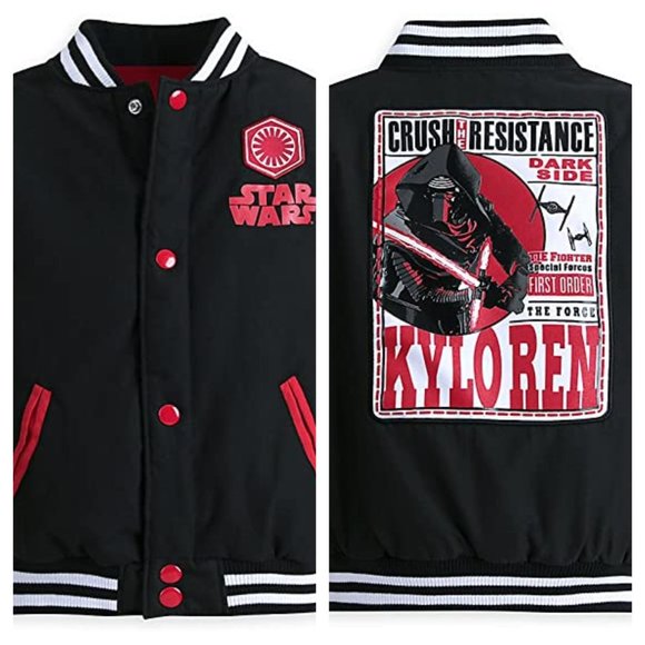 Sz 7/8 Disney Store Star Wars Kylo Ren Varsity Jacket Black & Red